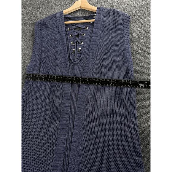 Chico's Sweater Vest Womens One size Blue Lace Up V Neck Open Front Knit Tunic - Picture 5 of 11
